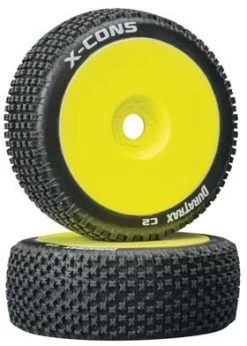DTXC3612 - X-Cons 1/8 Buggy Tire C2 Mounted Yellow (2) By DURATRAX @ Great Hobbies