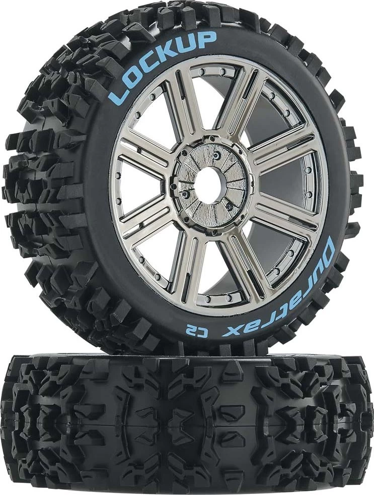 DTXC3617 - Lockup Buggy Tire C2 Mounted Spoke Black Chrome (2 By DURATRAX @ Great Hobbies