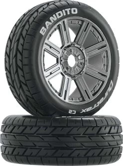 DTXC3657 - Bandito Buggy Tire C2 Mounted Spoke Black Chrome (2) By DURATRAX @ Great Hobbies