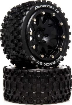 DTXC5534 - Six Pack ST Belted 2.8 Mounted F/R 0-Offset Black (2) By DURATRAX @ Great Hobbies