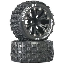 Duratrax Pistol ST 2.8" Tires Mounted On 1/2" Offset C2 Black Wheels (2)