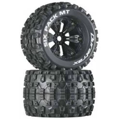 DuraTrax SixPack 3.8" Mounted MT Tires & Wheels. 0.5 Offset, Black (2)